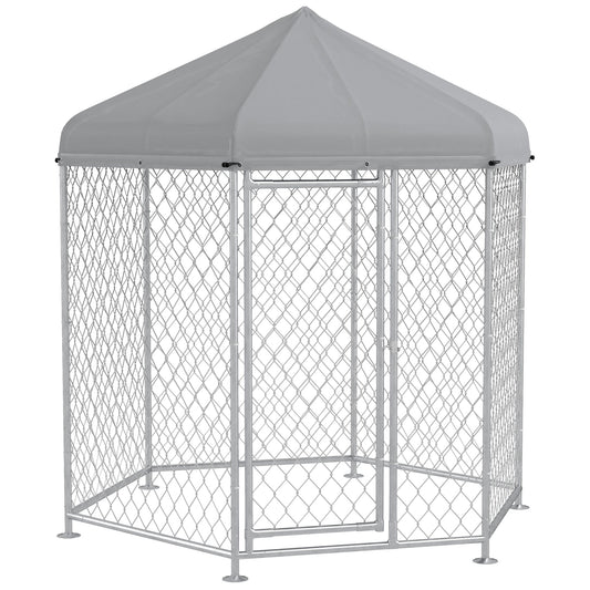6.9' x 6.1' x 7' Outdoor Dog Kennel Dog Run with Waterproof, UV Resistant Cover for Medium Large Sized Dogs, Silver at Gallery Canada