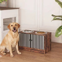 Gamelles surélevées pour chien, distributeur lent, 2 bols en acier inoxydable, marron rustique