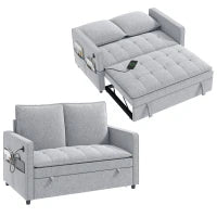51" Canapé-lit velours convertible, ports USB, gris