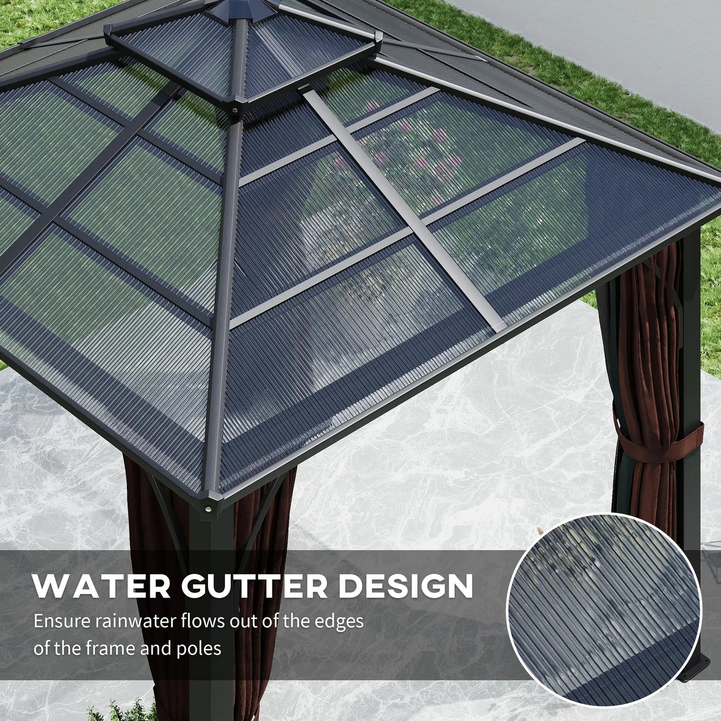 10' x 10' Hardtop Gazebo, 7mm Polycarbonate Roof, Netting And Curtains, Coffee Gazebos at Gallery Canada