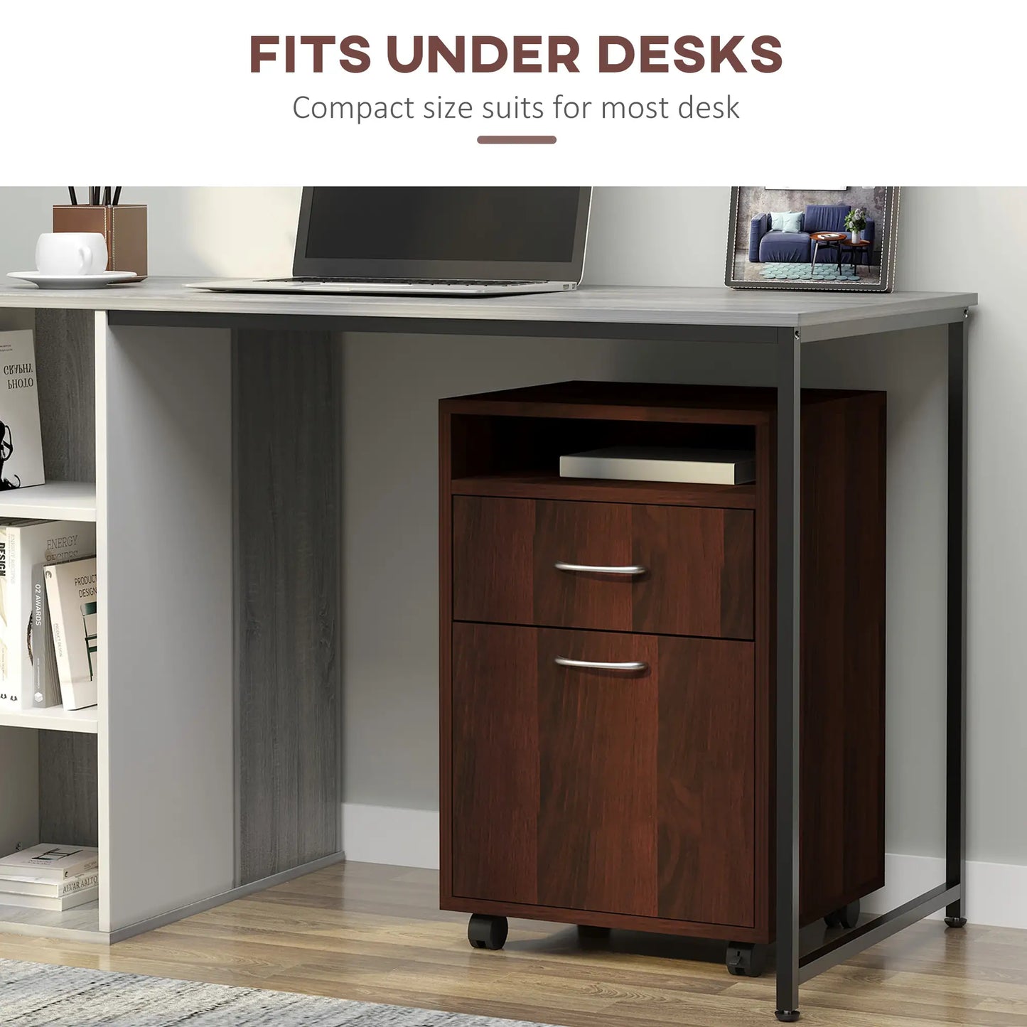 24" Small Filing Cabinet, Open Compartment, Drawer, Wheels, Espresso Office Cabinets & Cupboards at Gallery Canada
