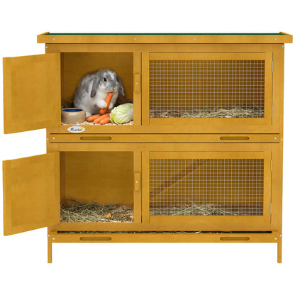 Wood Rabbit Hutch, 2 Large Main House, Ramp, Trays, Yellow Rabbit Hutch at Gallery Canada