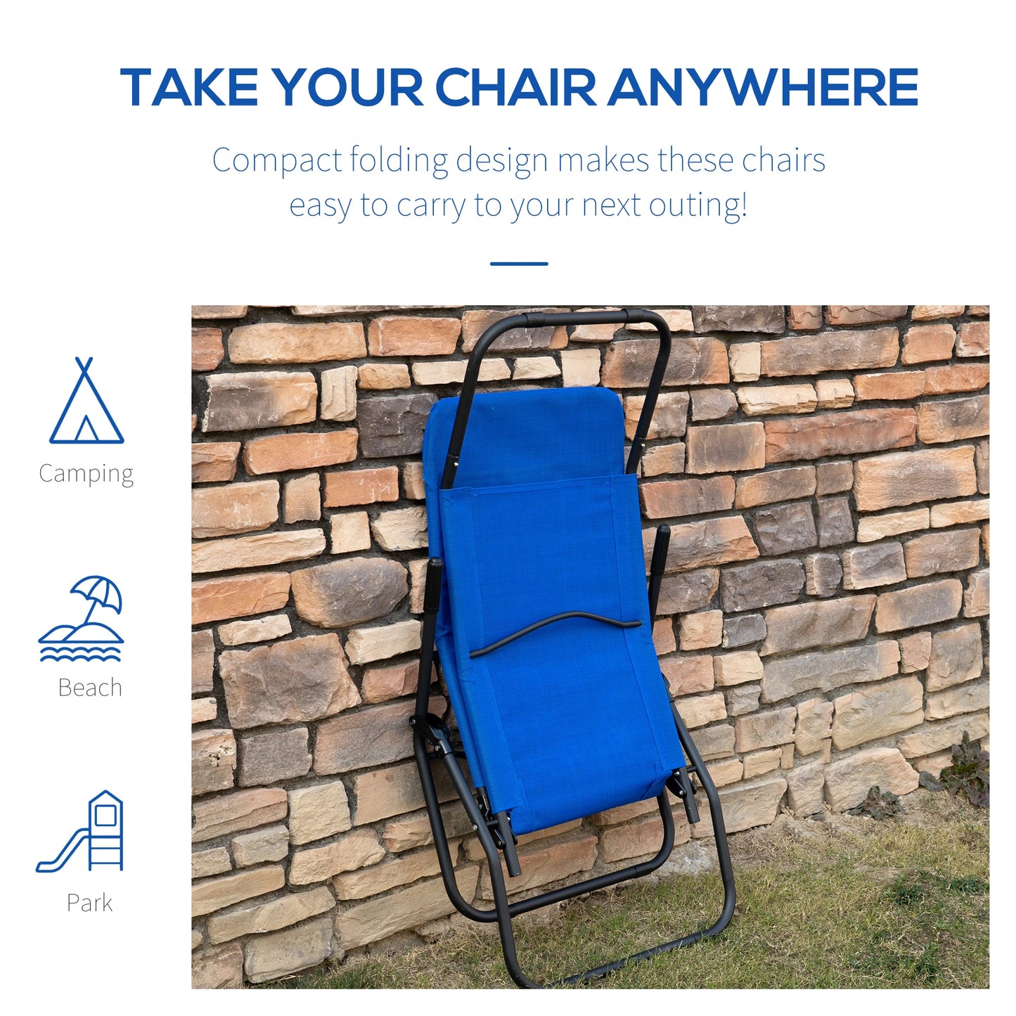 Foldable Patio Lounge Chair, Outdoor Beach Lounger, Breathable Mesh, Zero Gravity, Reclining, Blue Lounger Chairs at Gallery Canada