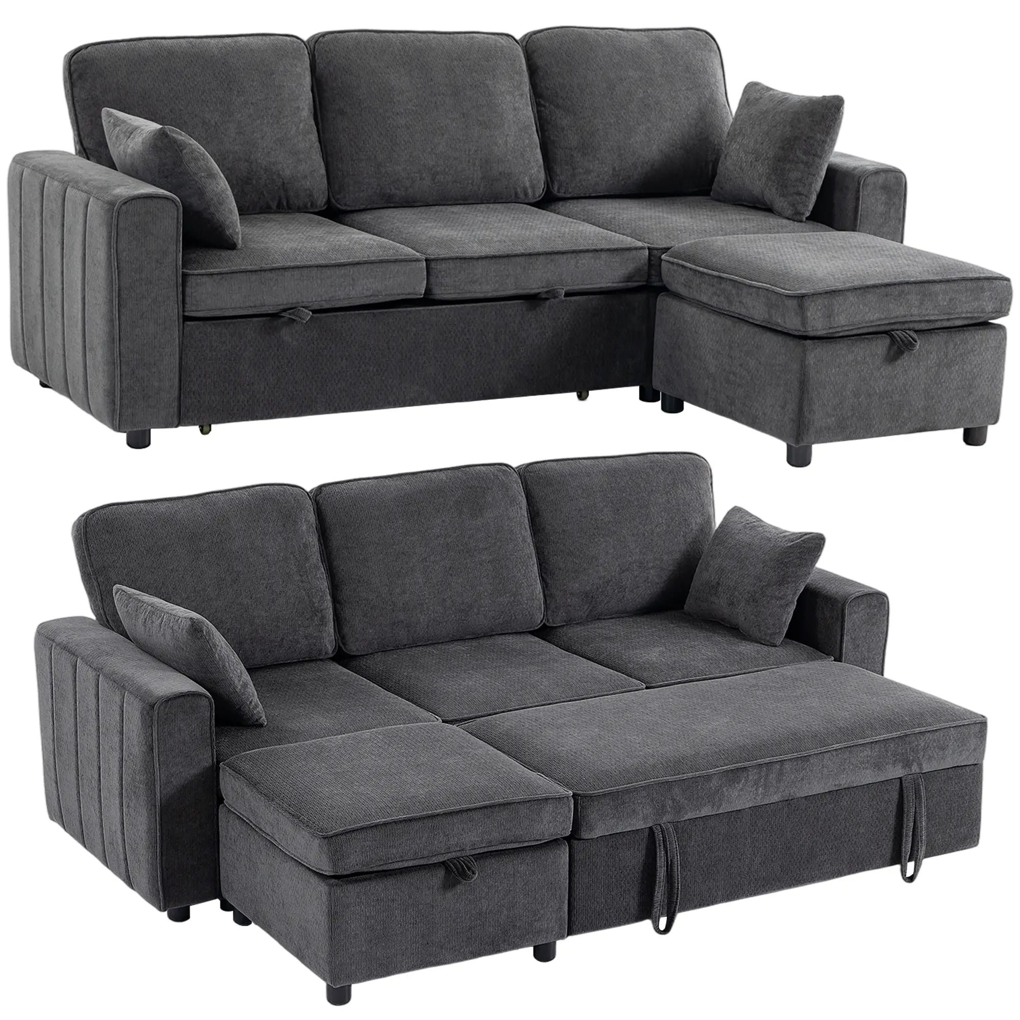 Modular Sectional Sofa Bed With Reversible Ottoman, Dark Grey Sofas & Reclining Chairs at Gallery Canada