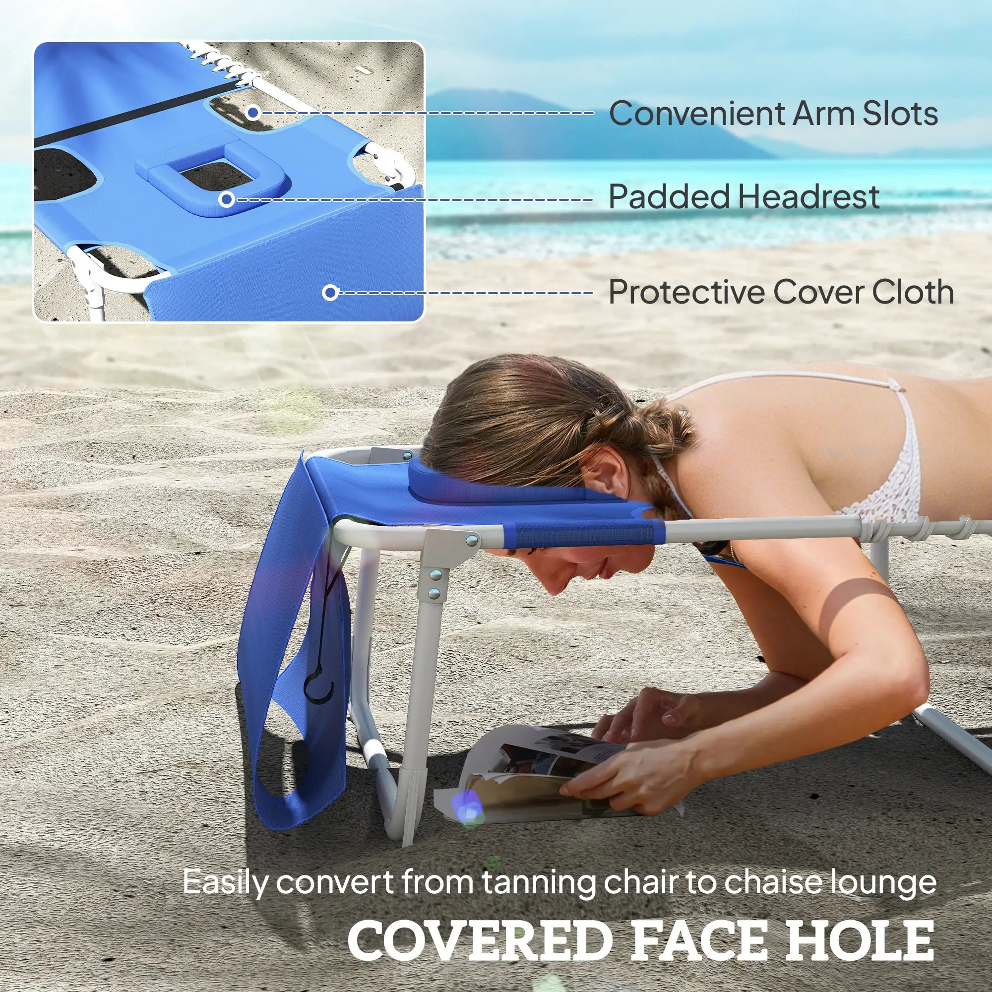 Folding Outdoor Lounge Chair, With Face Hole And Side Table, Navy Blue Lounger Chairs at Gallery Canada