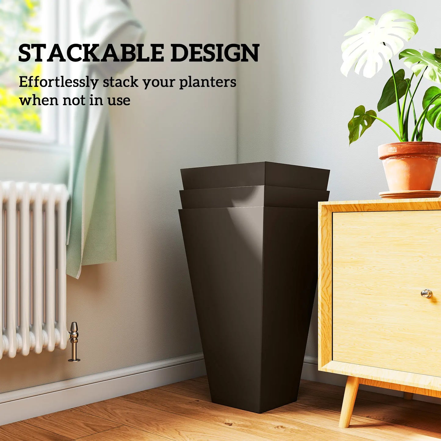 28" Tall Garden Plastic Planters, Set Of 3, Brown Planter Set at Gallery Canada