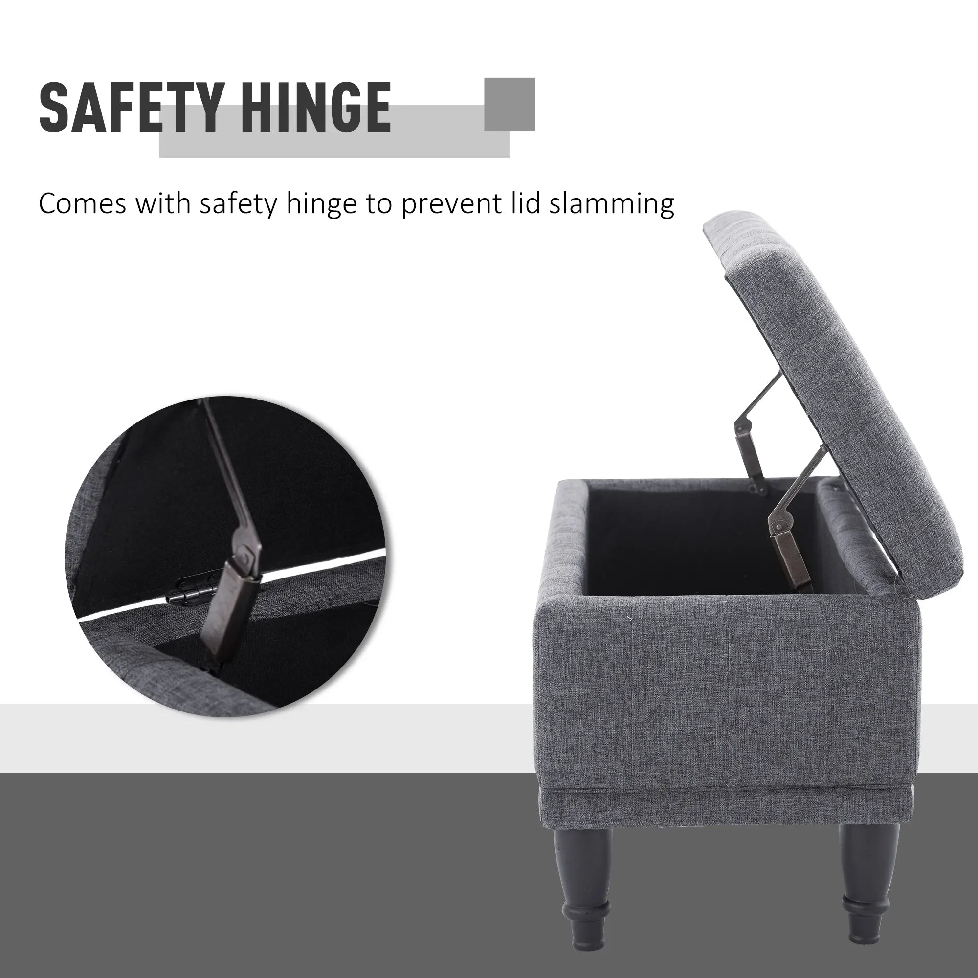 Storage Ottoman, Linen Fabric Bench with Soft Close Lid, 42