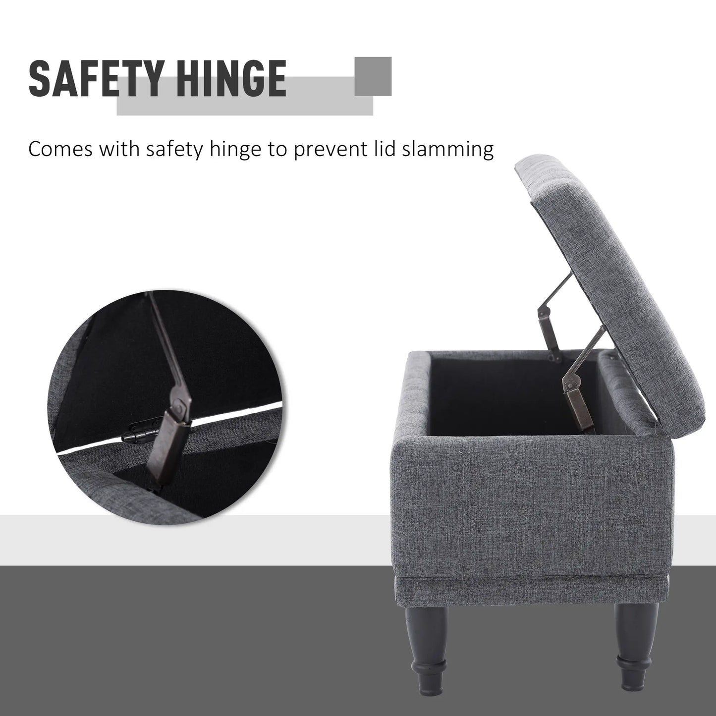 Storage Ottoman, Linen Fabric Bench with Soft Close Lid, 42" x 17" x 19", Grey Storage Ottomans & Benches at Gallery Canada