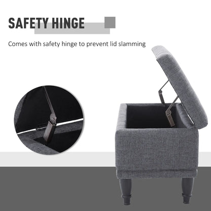 Storage Ottoman, Linen Fabric Bench with Soft Close Lid, 42" x 17" x 19", Grey Storage Ottomans & Benches at Gallery Canada