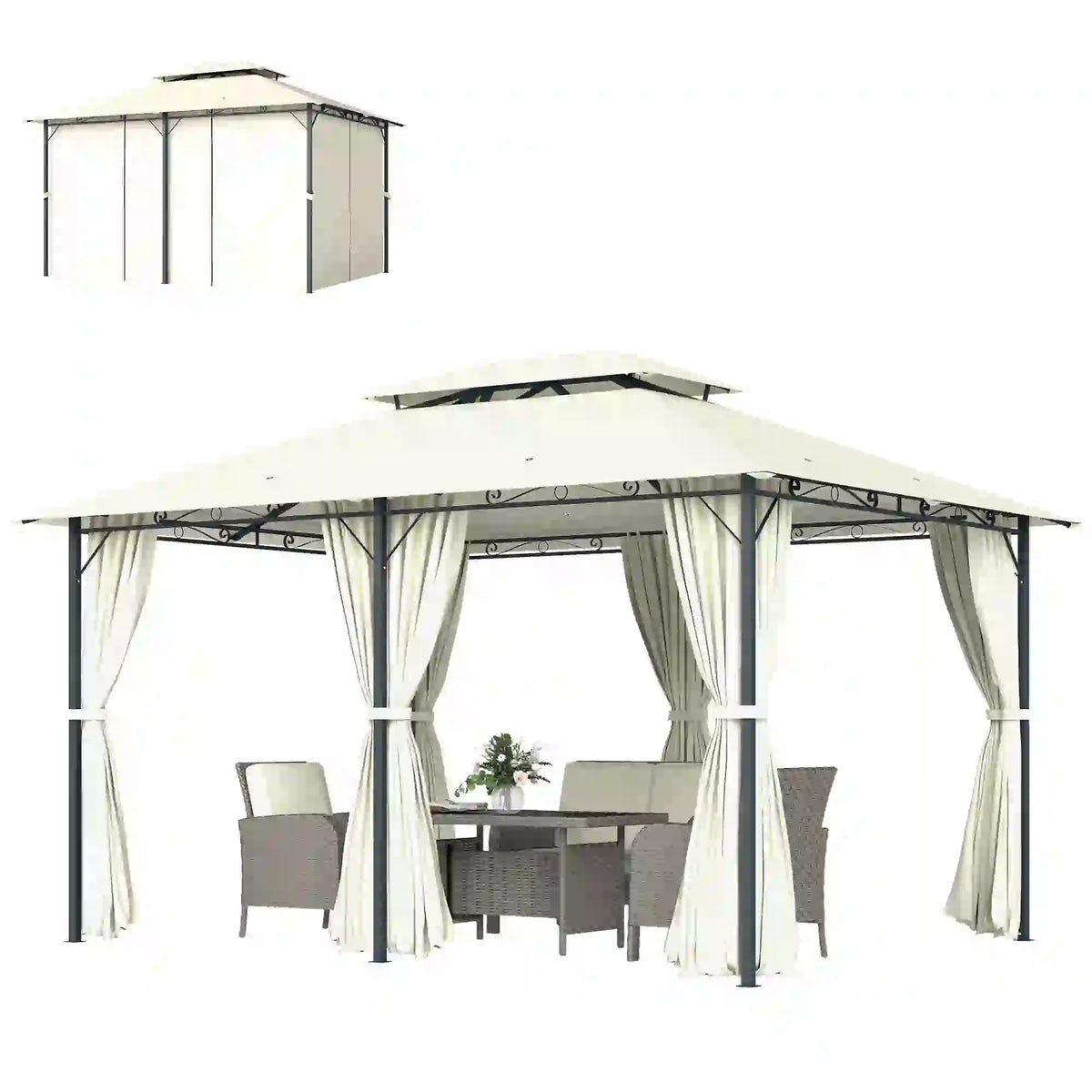 13' X 10' Soft-Top Gazebo With Curtains, Cream White Gazebos at Gallery Canada