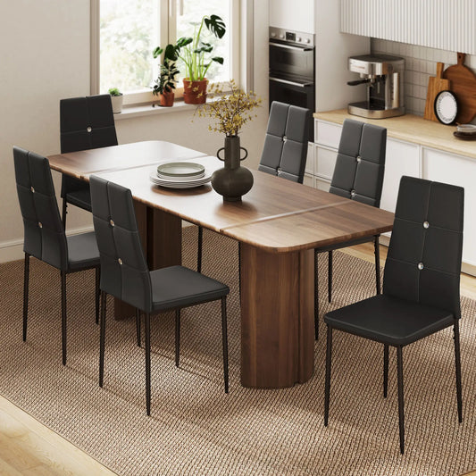 Set of 6 Button Tufted Side Chairs, Upholstered Seat, Steel Legs, Black Dining Chairs Black at Gallery Canada