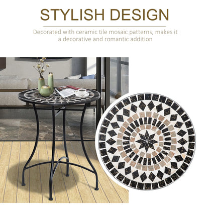 Round Mosaic Patio Table, Metal Frame, Outdoor Garden Furniture, Black Patio Side Tables at Gallery Canada