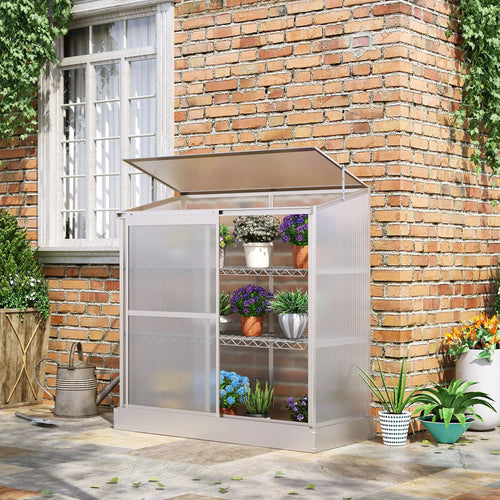 Aluminum Cold Frame Greenhouse, Openable Top, 2 Shelves, Indoor Outdoor