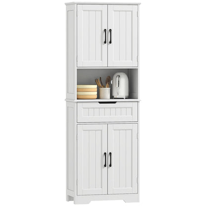 68" Tall Kitchen Buffet Hutch, 4 Doors, Drawer, Open Counter, White Kitchen Pantry Cabinets White at Gallery Canada