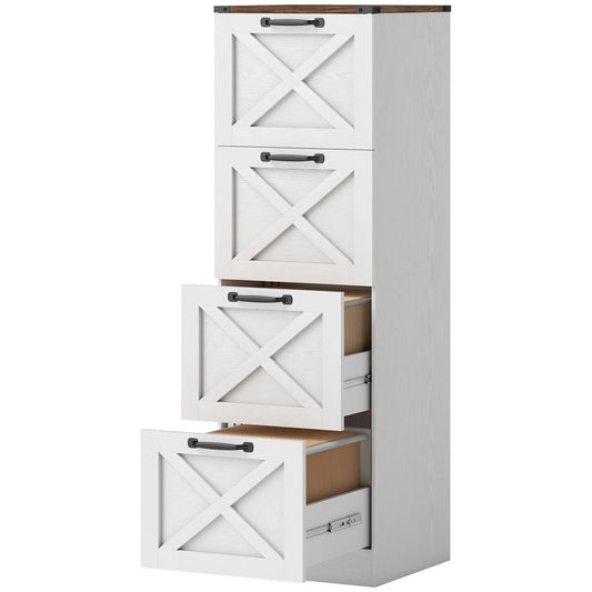 4 Drawer File Cabinet, Vertical Farmhouse Filing Cabinet, White Office Cabinets & Cupboards White, Brown at Gallery Canada