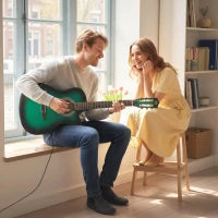 Guitare acoustique électrique de 38 pouces, cordes, médiators, sangle, étui, vert foncé