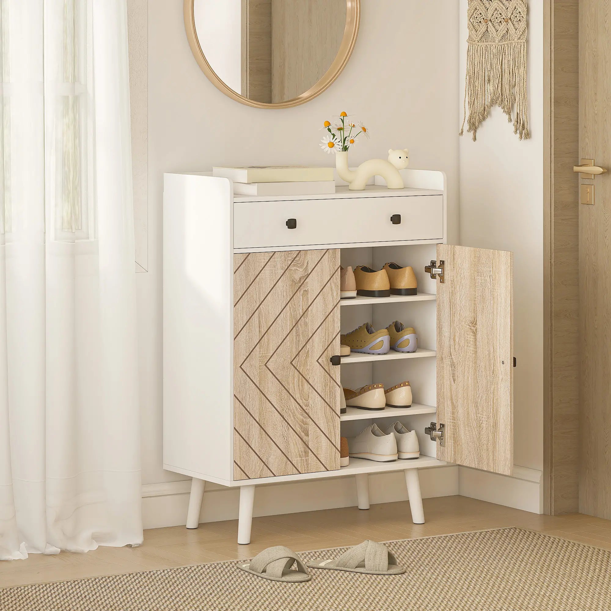 Modern Shoe Storage Cabinet, Adjustable Shelves, Drawer for 12 Pairs, White Shoe Storage Cabinets & Racks at Gallery Canada