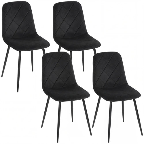 Upholstered Dining Chairs Set of 4, Steel Legs, Modern Kitchen, Black