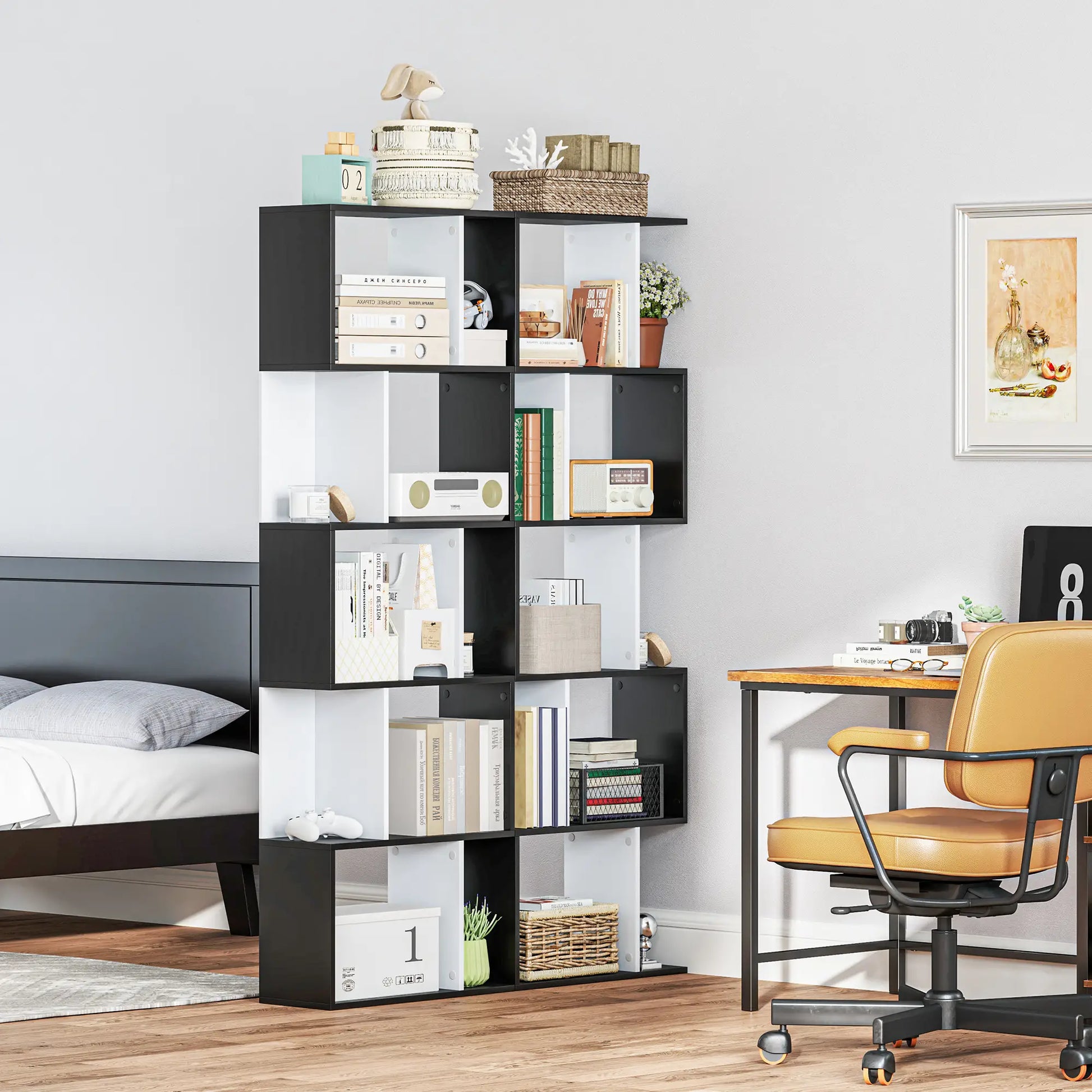 Modern Bookcase 5-Tier Display Shelf, Room Divider, Black Display Bookshelves at Gallery Canada