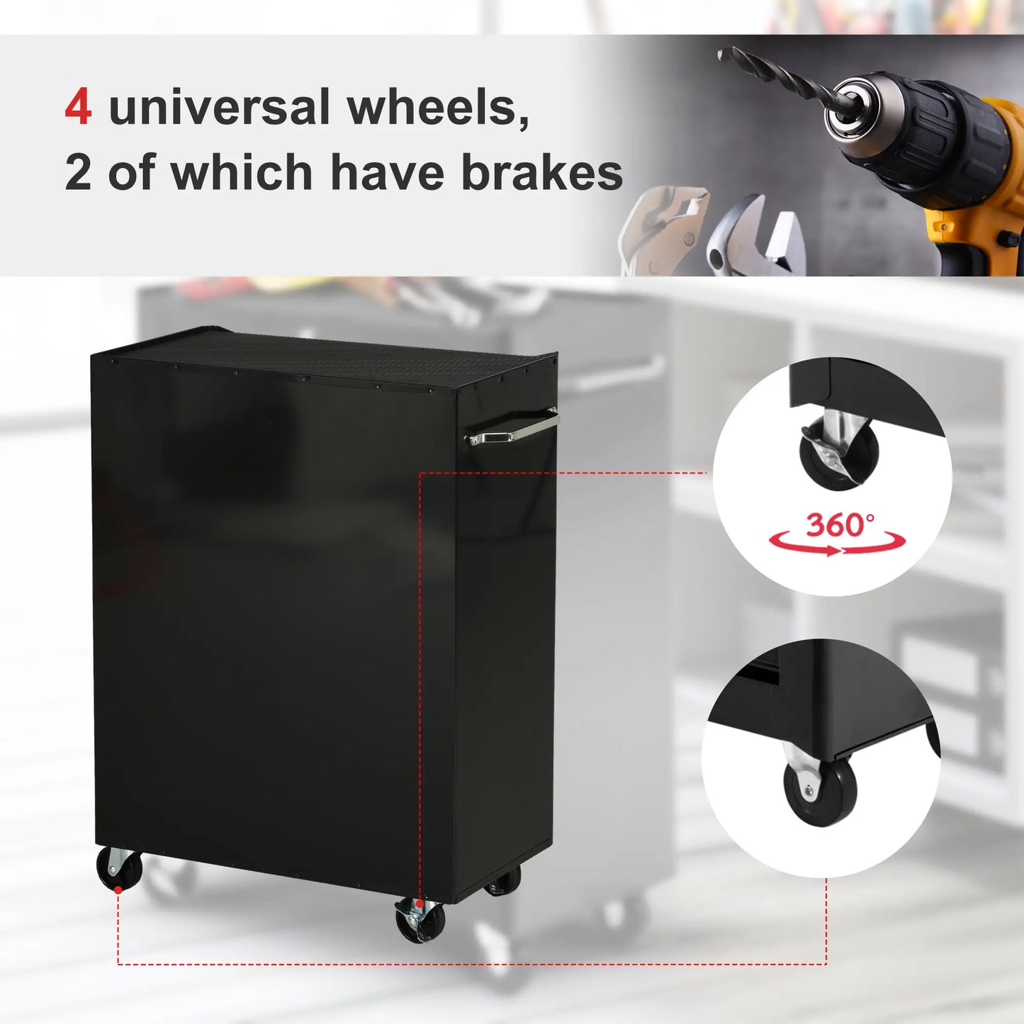 5-Drawer Rolling Tool Chest, Lockable Tool Cabinet, 4 Wheels, Black, Red Tool Organizers at Gallery Canada
