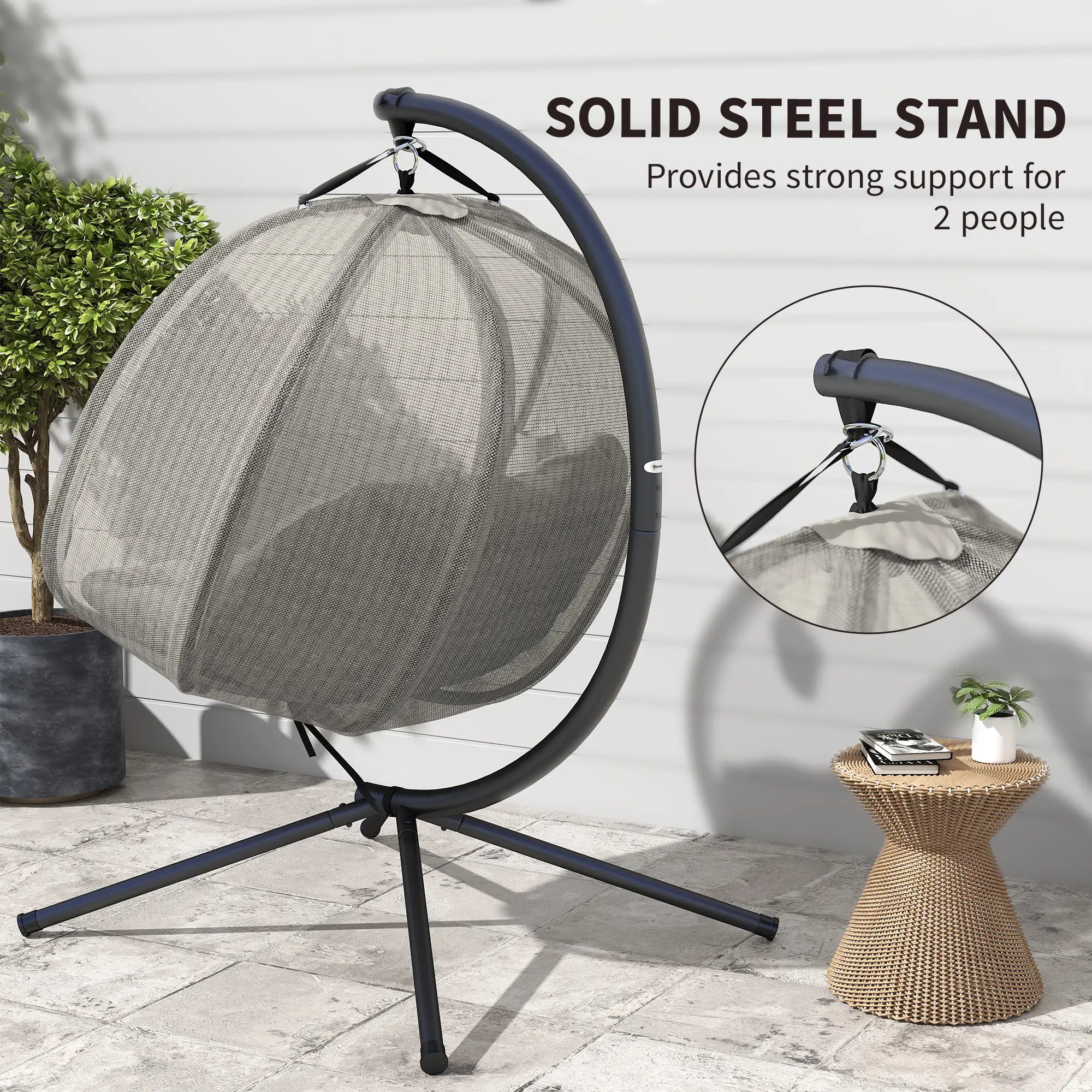 Double Egg Chair with Stand, 2 Person Hanging Swing, Khaki Patio Swings with Stand at Gallery Canada