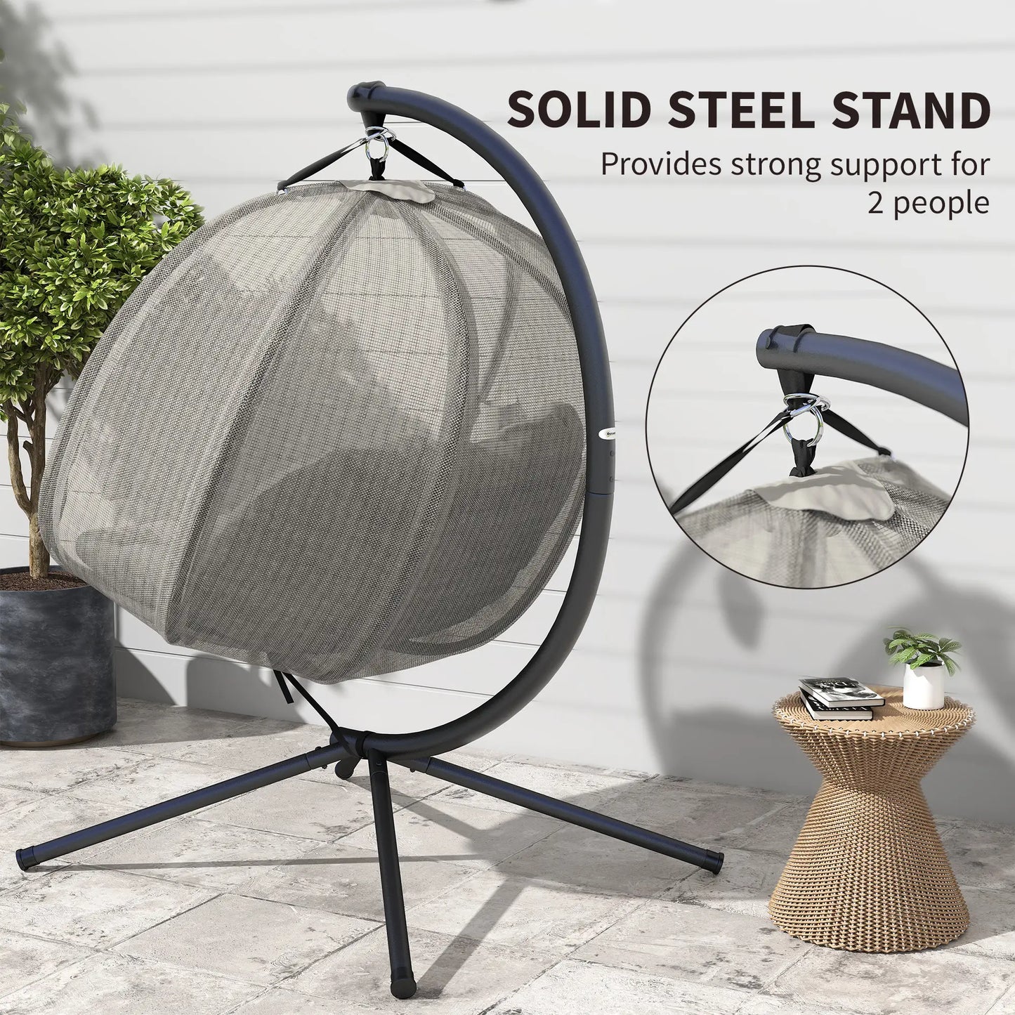 Double Egg Chair with Stand, 2 Person Hanging Swing, Khaki Patio Swings with Stand at Gallery Canada