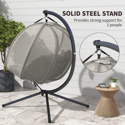 Double Egg Chair with Stand, 2 Person Hanging Swing, Khaki Patio Swings with Stand at Gallery Canada