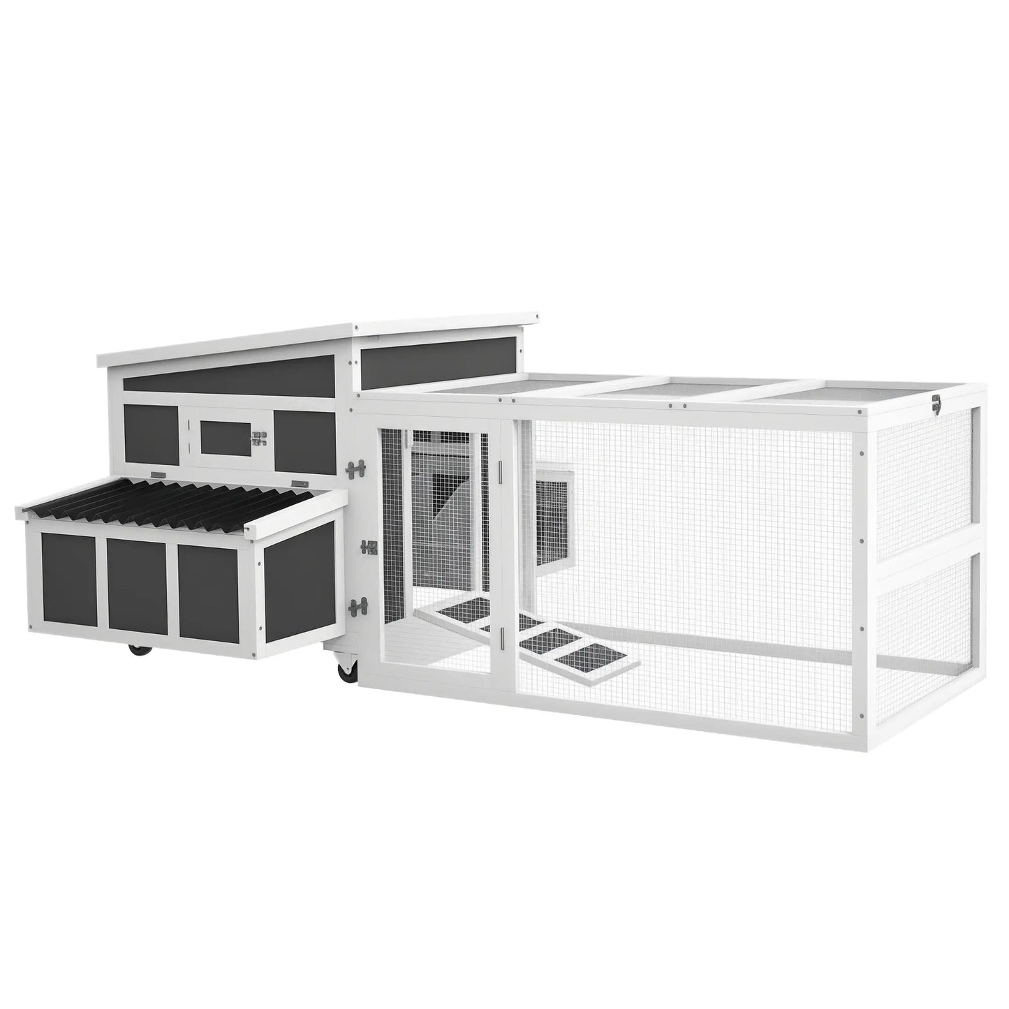 Wooden Chicken Coop, Rabbit Hutch With Large Run, Dark Grey