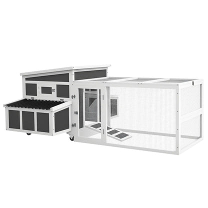 Wooden Chicken Coop, Rabbit Hutch With Large Run, Dark Grey