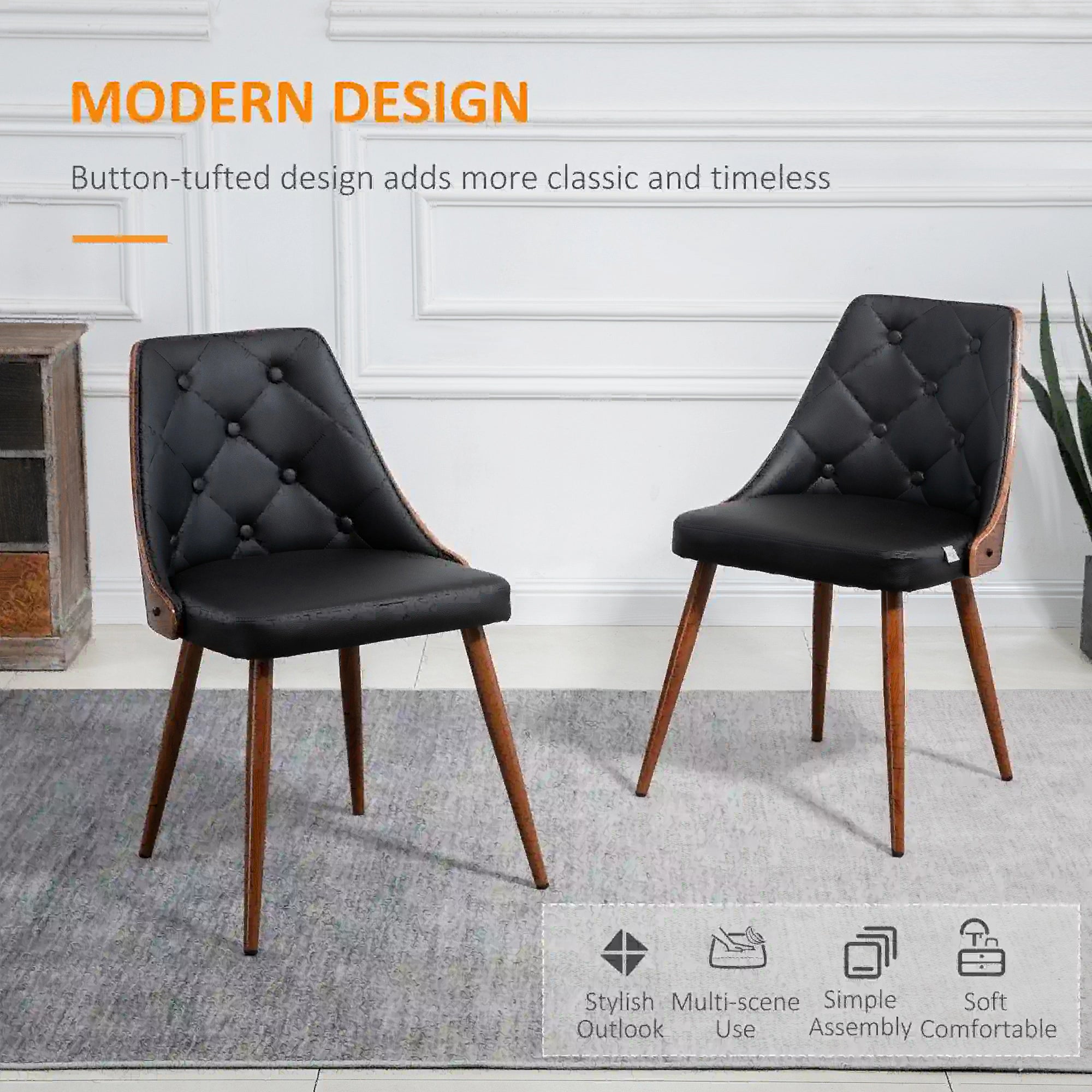 Dining Chairs Set of 2, PU Leather Upholstered, Steel Legs, Black Bar Stools at Gallery Canada