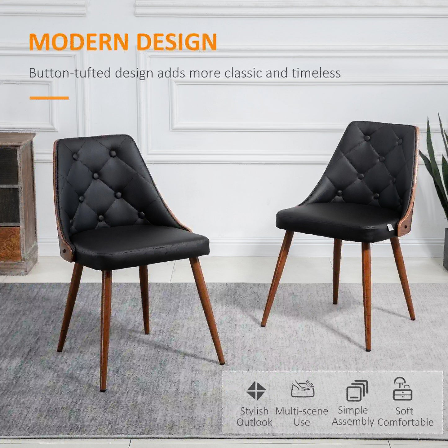 Dining Chairs Set of 2, PU Leather Upholstered, Steel Legs, Black Bar Stools at Gallery Canada