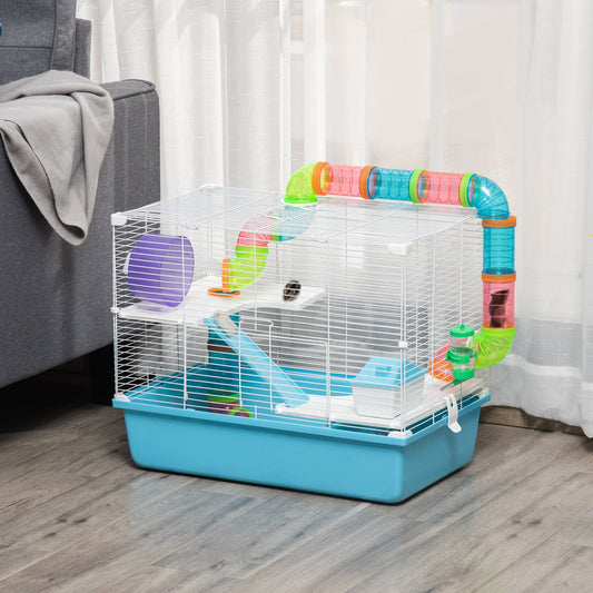 3-Tier Large Toy-Filled Steel Small Animal Cage, Includes Exercise Wheel, Water Bottle, Food Dish, Light Blue - Gallery Canada