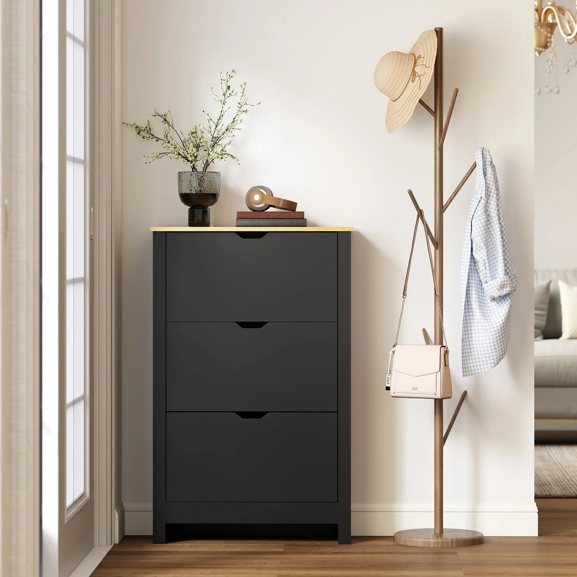 Shoe Storage Cabinet, 3 Flip Drawers, Adjustable Shelves, Black Shoe Storage Cabinets & Racks at Gallery Canada