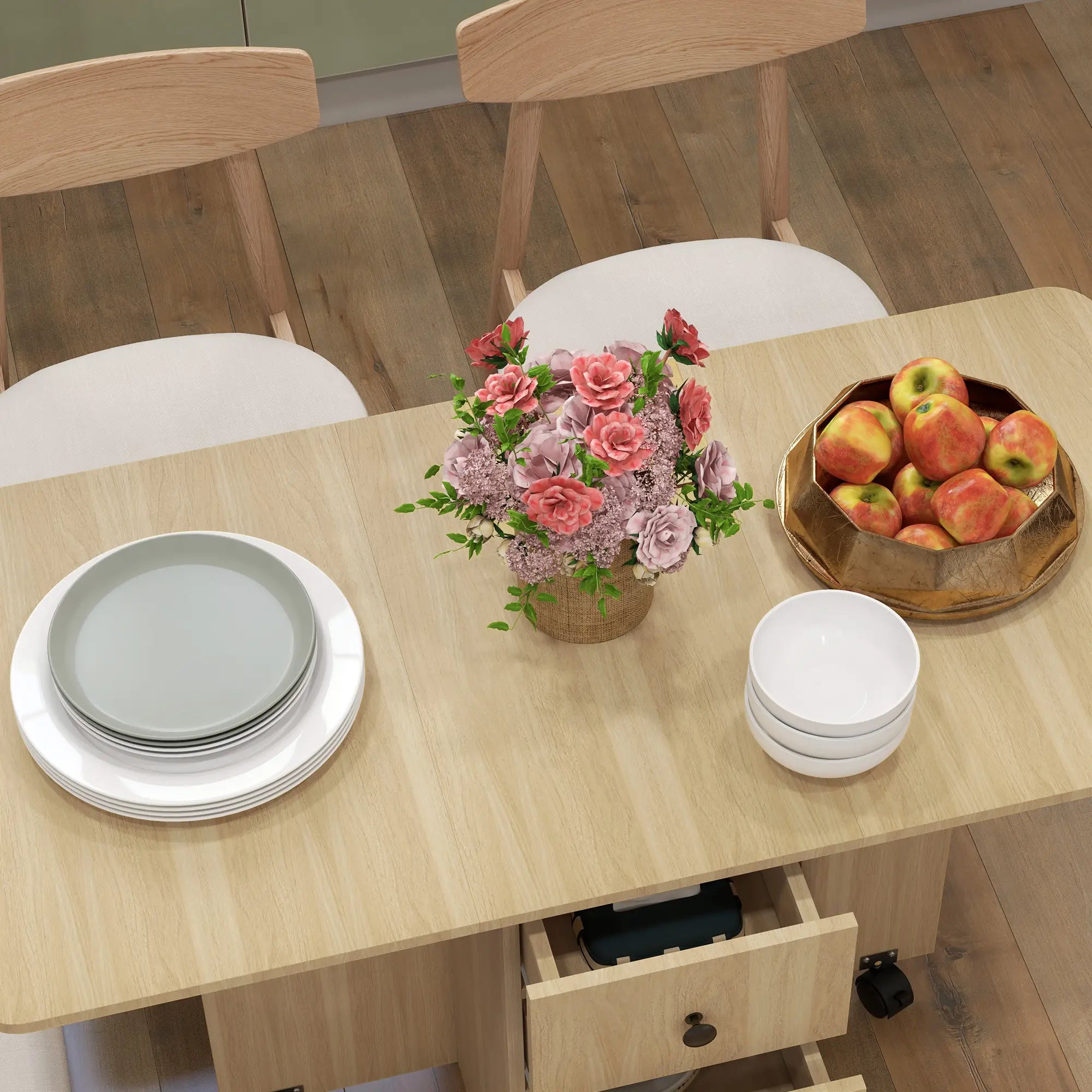Drop Leaf Dining Table, Mobile Folding Table on Wheels, Natural Wood Dining Tables at Gallery Canada