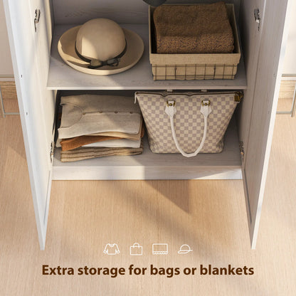 Farmhouse Armoire Wardrobe, 2 Barn Doors, White Wood Effect, White