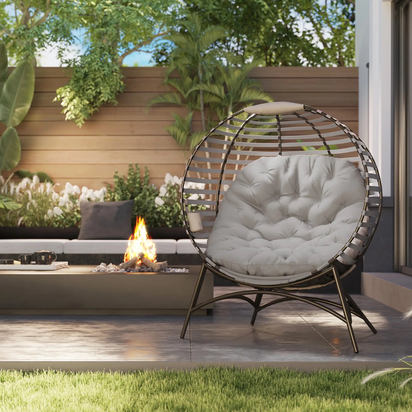 Egg Patio Lounge Chair, Foldable, with Cushion & Pocket, Light Grey, Light Grey Patio Chairs at Gallery Canada