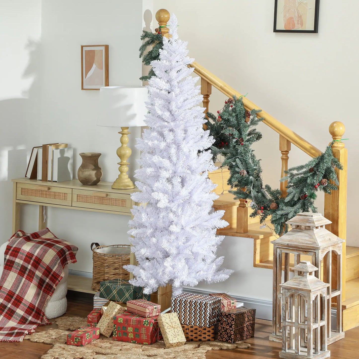 6ft Pencil Artificial Christmas Tree, 479 Branch Tips, Steel Base, White Pencil Christmas Trees at Gallery Canada