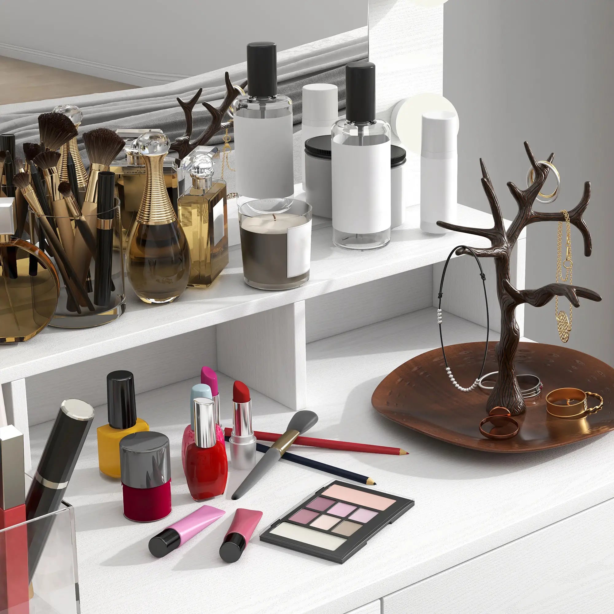 Vanity Table with LED Mirror, Drawers, for Bedroom, White Dressing & Vanity Tables at Gallery Canada