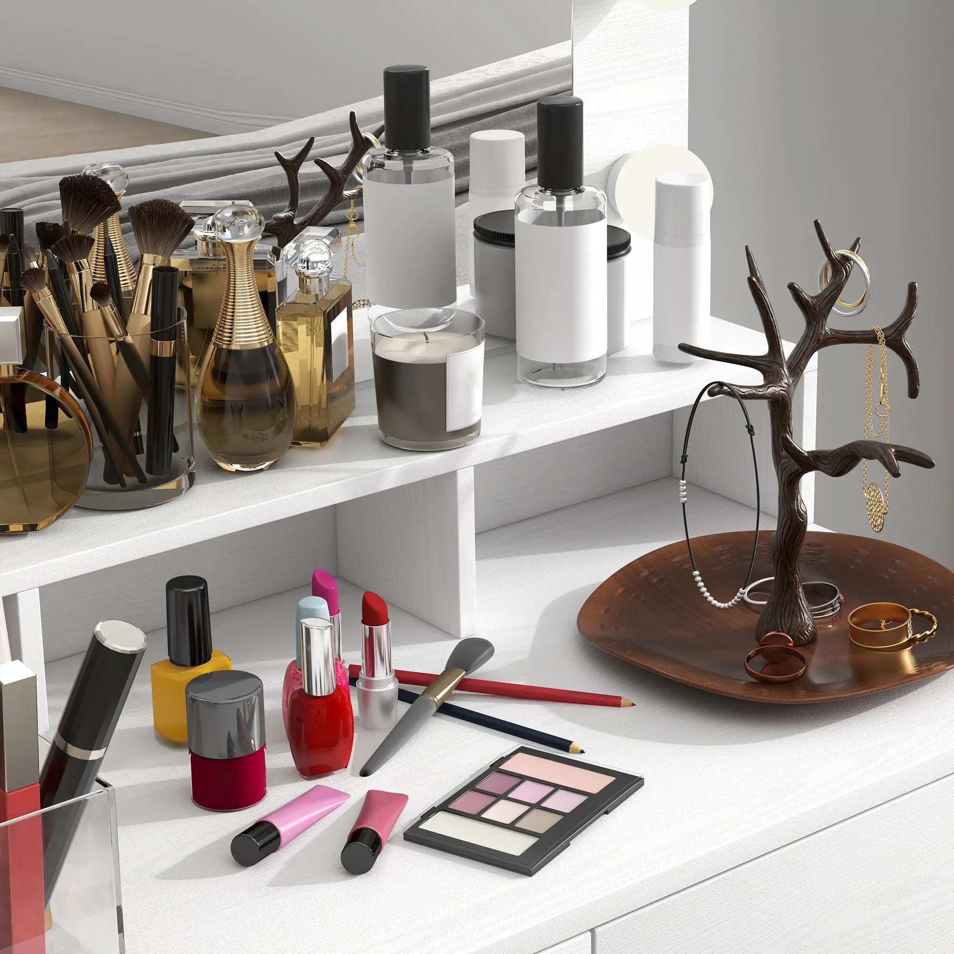 Vanity Table with LED Mirror, Drawers, for Bedroom, White Dressing & Vanity Tables at Gallery Canada