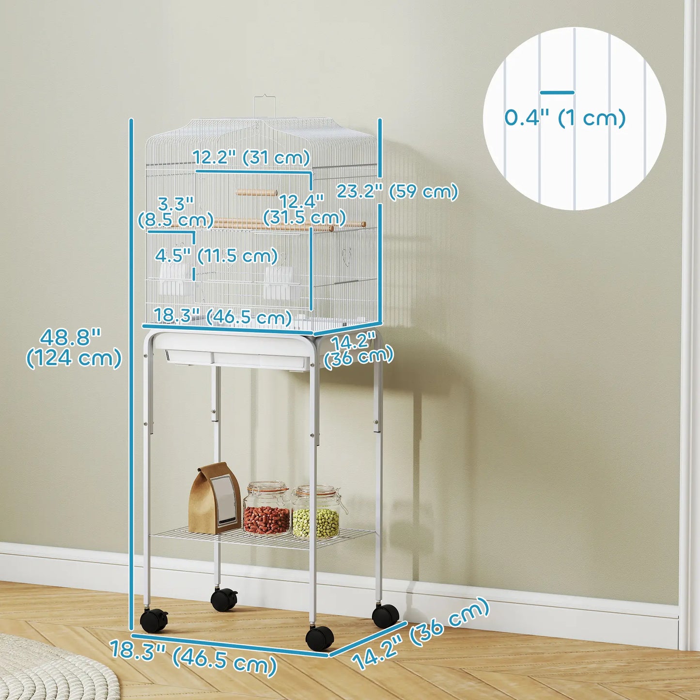 49 Rolling Bird Cage, Cockatoo House, Play Top, Storage Shelf, Wheels, White Bird Cages at Gallery Canada