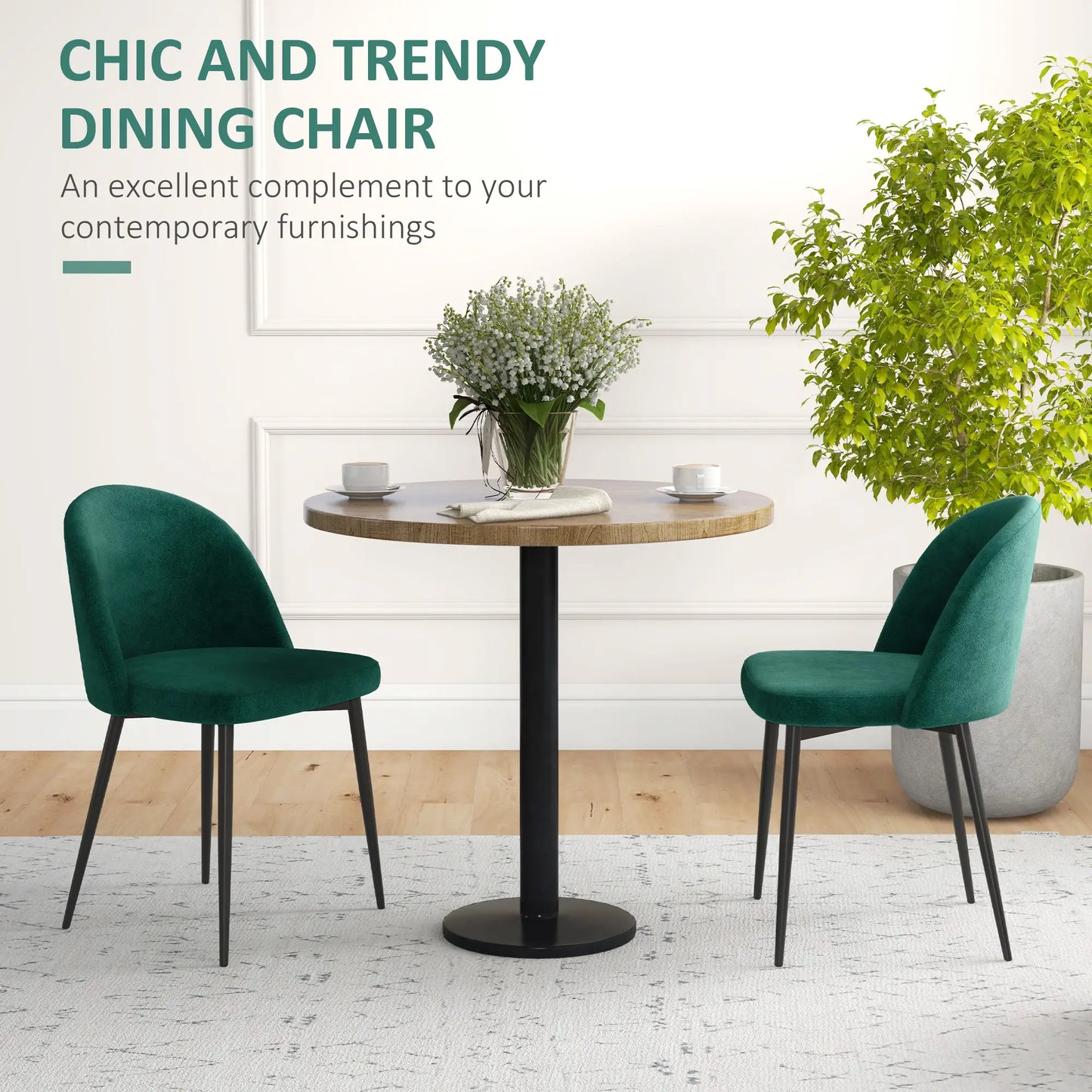 Set of 2 Mid-Back Dining Chairs, Velvet Upholstery, Green Dining Chairs at Gallery Canada