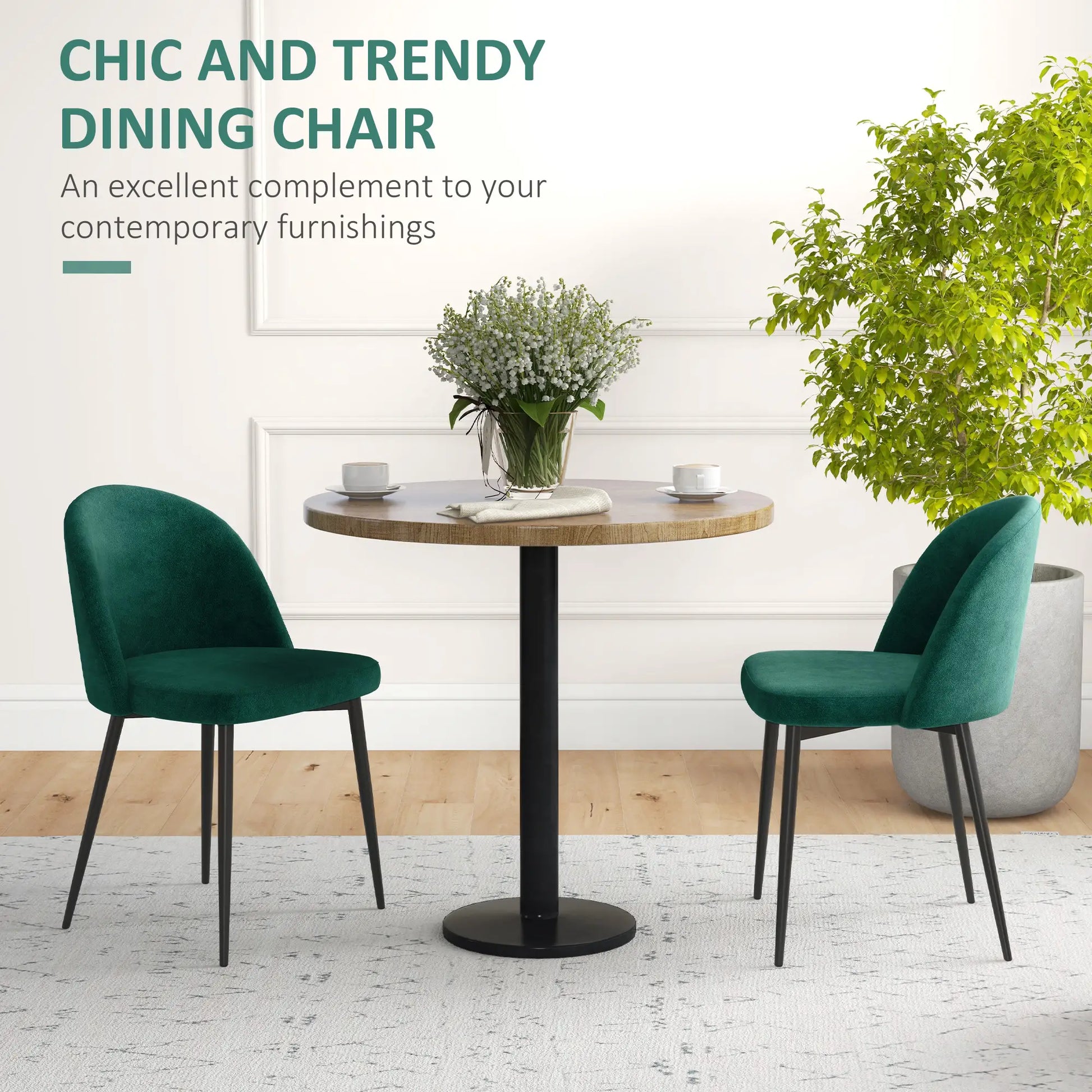 Set of 2 Mid-Back Dining Chairs, Velvet Upholstery, Green Dining Chairs at Gallery Canada