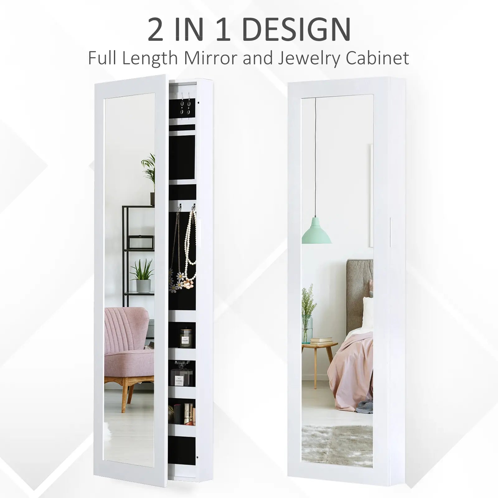 Mirror Jewellery Cabinet With Full Length Mirror, Wall Mounted Organizer, White Jewelry Armoire & Jewellery Mirror Cabinets at Gallery Canada