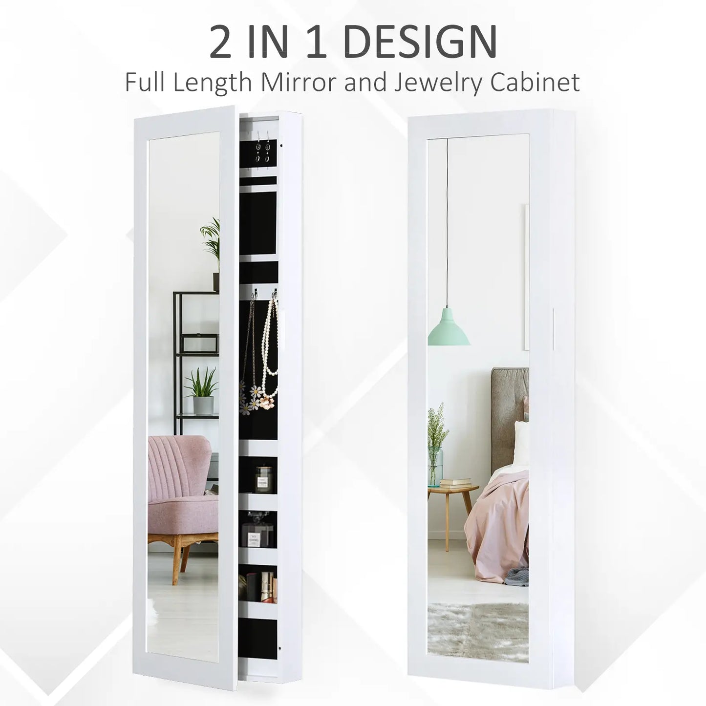 Mirror Jewellery Cabinet With Full Length Mirror, Wall Mounted Organizer, White Jewelry Armoire & Jewellery Mirror Cabinets at Gallery Canada