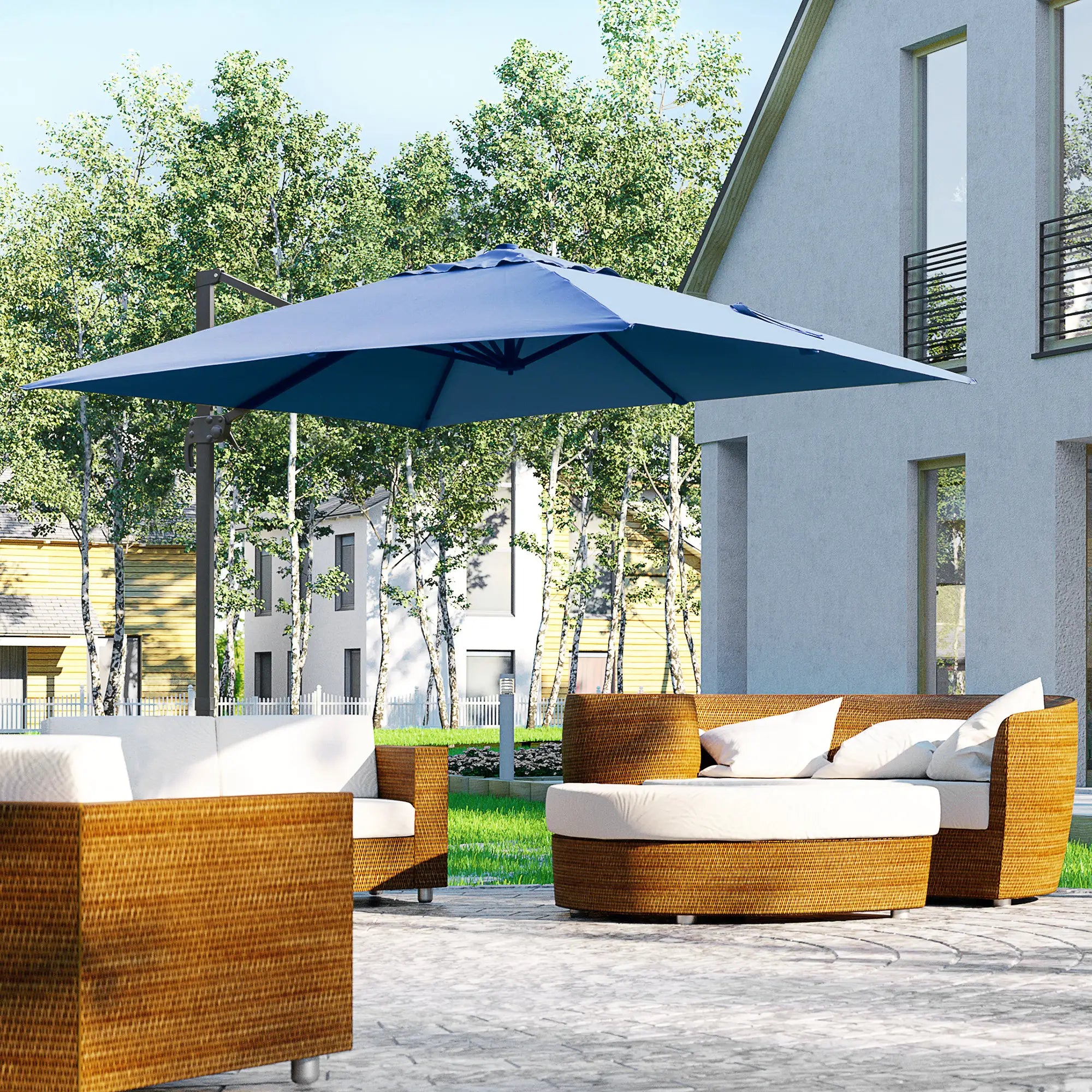 10x10ft Rotatable Square Cantilever Umbrella, 4 Adjustable Angles, Blue Cantilever Umbrellas at Gallery Canada