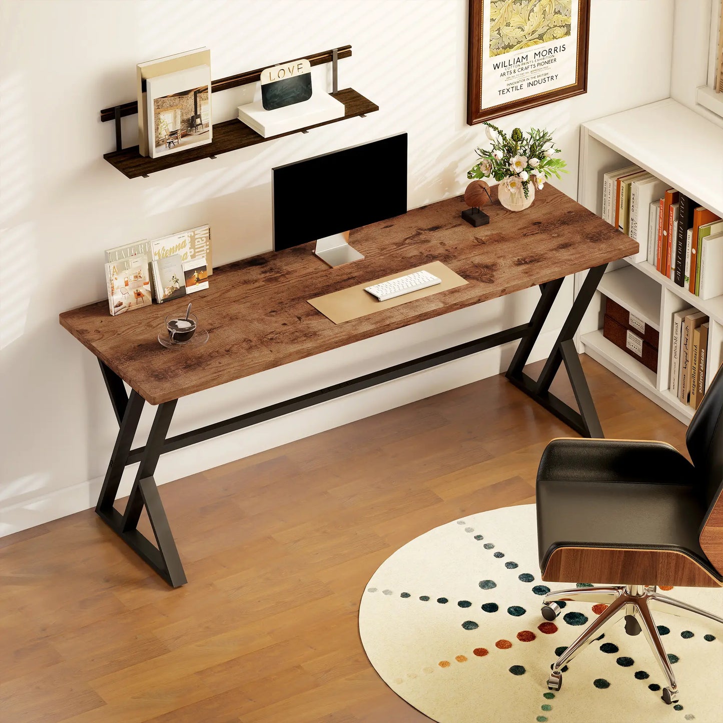 71" Computer Desk, Industrial Writing Table, Rustic Brown Writing Desks at Gallery Canada