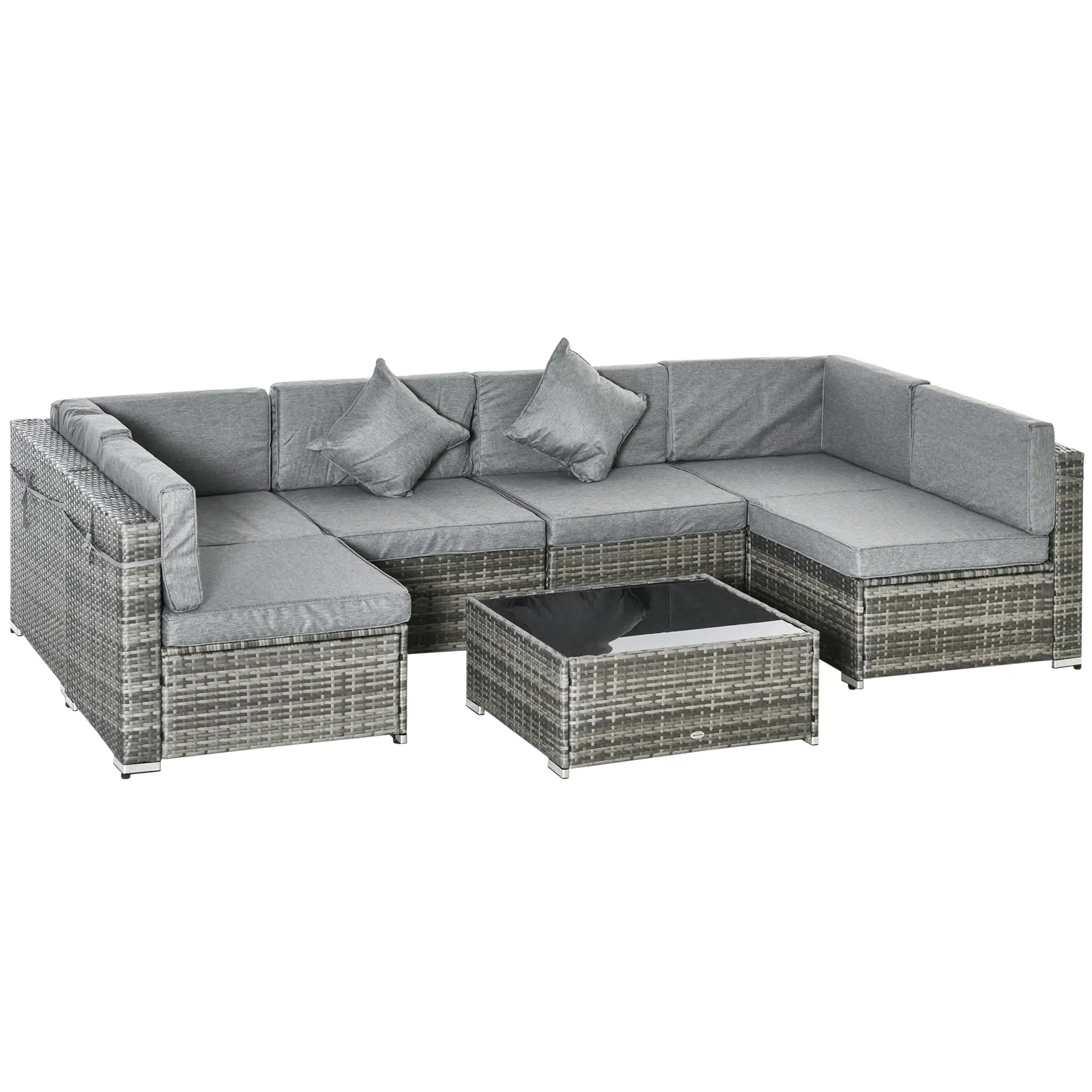 7pc Garden Wicker Sectional Set w/ Tea Table Patio Rattan Lounge Sofa Outdoor Deck Furniture Light Grey Patio Furniture Sets Mixed Grey and Light Grey, Grey at Gallery Canada
