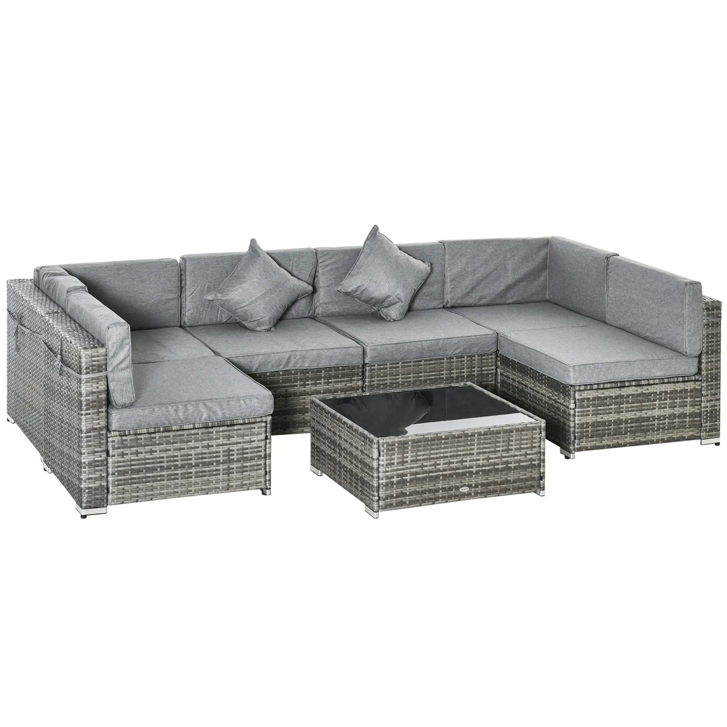 7pc Garden Wicker Sectional Set w/ Tea Table Patio Rattan Lounge Sofa Outdoor Deck Furniture Light Grey Patio Furniture Sets Mixed Grey and Light Grey, Grey at Gallery Canada