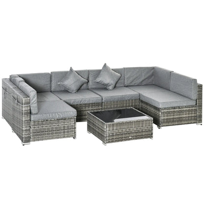 7pc Garden Wicker Sectional Set w/ Tea Table Patio Rattan Lounge Sofa Outdoor Deck Furniture Light Grey Patio Furniture Sets Mixed Grey and Light Grey, Grey at Gallery Canada