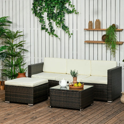 3-Piece Patio Set with Cushions, PE Rattan Sofa, Glass Table, Cream White Patio Furniture Sets at Gallery Canada